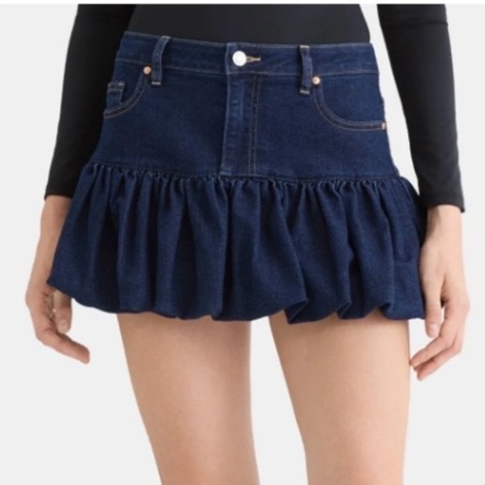 Madden NYC‎ Denim Bubble Mini Bubble Skirt Dark Wash Drop Waist Size M NEW Y2K